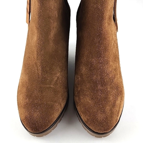 Fabianelli Tan Suede Lined Ankle Boots Almond Toe Stacked Wedge Sole Size 39 - Picture 7 of 16